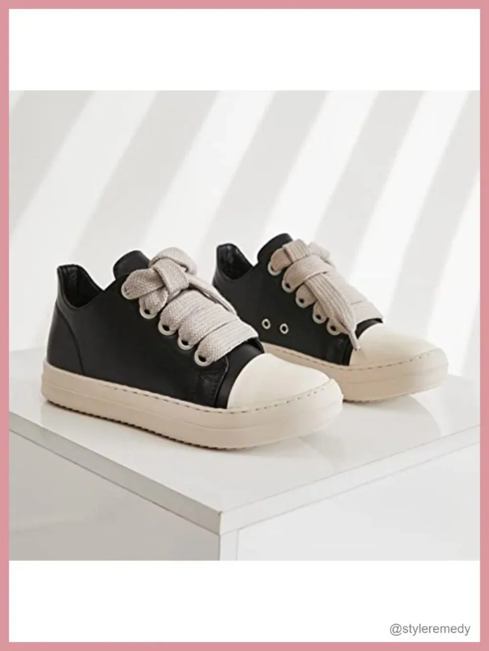 Women's PU Leather Low Top Platform Sneakers with Thick Laces Comfort Walking